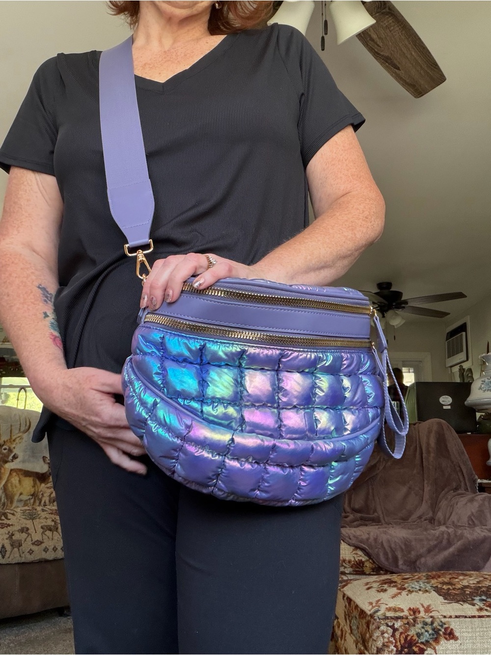 Iridescent Purple Quilted Crossbody Bag - Women's Fashion Shoulder Bag